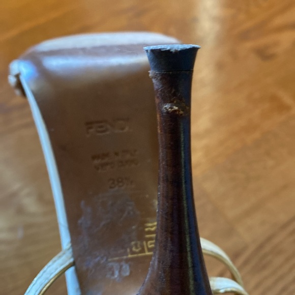 Fendi cream/gold braided strap stiletto sandals - Picture 6 of 7